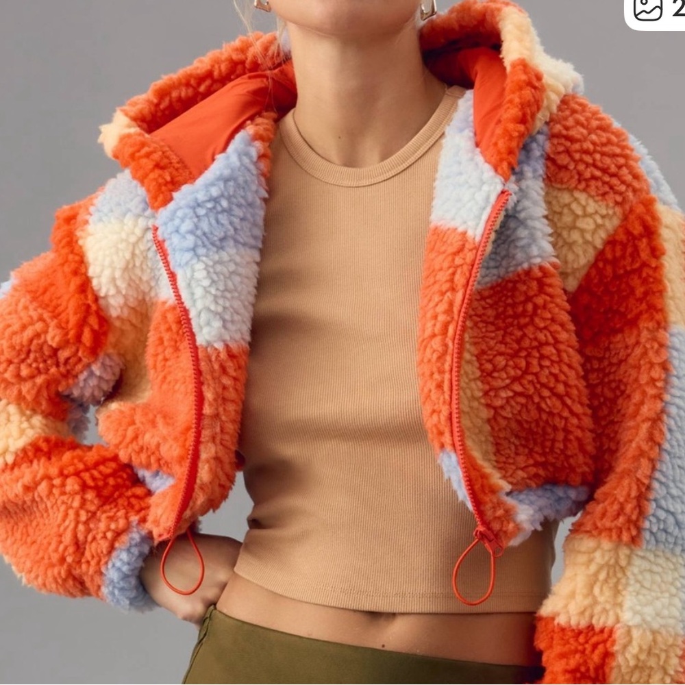 Cozy Colorblock Sherpa Zip-Up Jacket - Orange